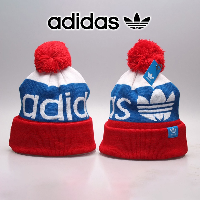 Шапка Adidas Tricolor с Помпоном Спортивная Бело-Сине-Красная Адидас Триколор