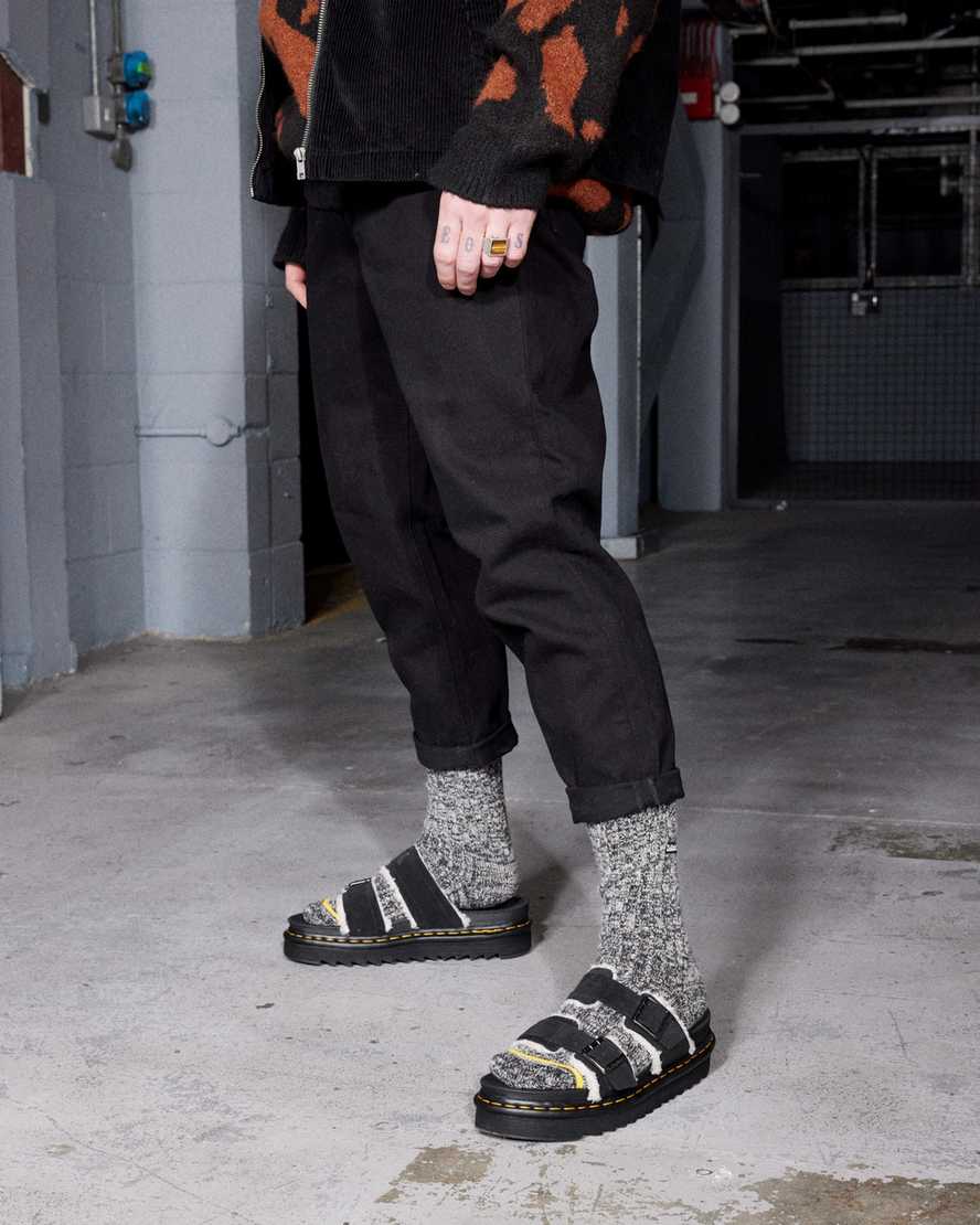 DR MARTENS Myles Suede Fur-Lined Buckle Slide Sandals