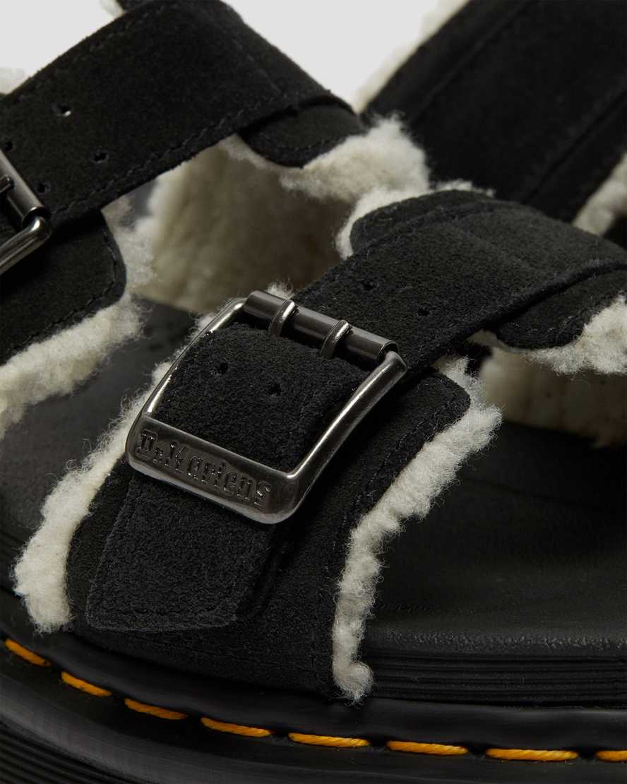 DR MARTENS Myles Suede Fur-Lined Buckle Slide Sandals