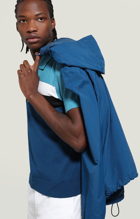 Mens knit polo shirt with jacquard tape | BLUE | Bikkembergs