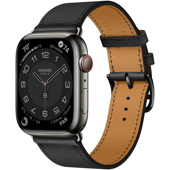 Apple Watch Hermes Series 8 GPS + Cellular 45mm Space Black Stainless Steel Case with Noir Single Tour