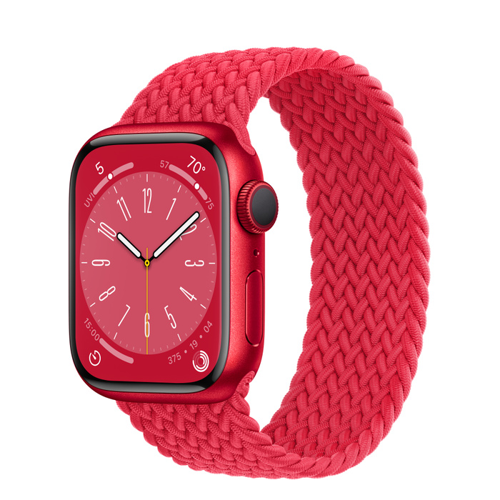 Red Apple Watch Series 8 (PRODUCT)RED Aluminum Case with Braided Solo Loop