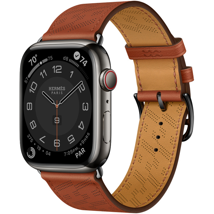 Apple Watch Hermes Series 8 GPS + Cellular 45 mm Space Black Stainless Steel Case with H Diagonal Single Tour