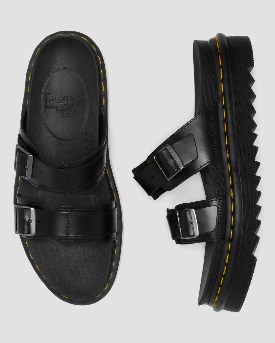 DR MARTENS Myles Brando Leather Buckle Slide Sandals