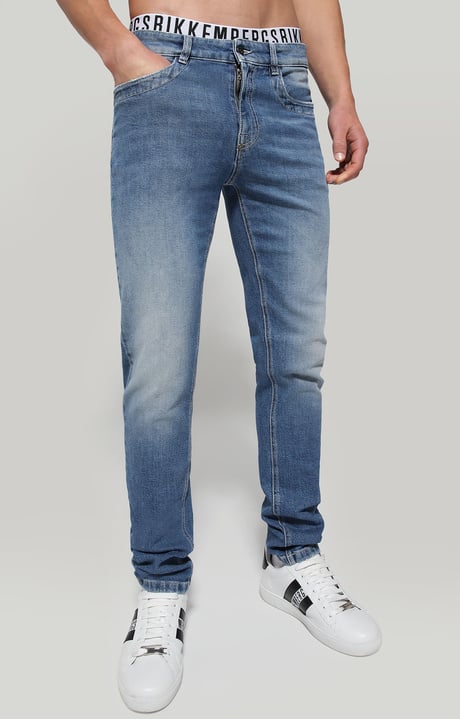 Mens slim fit jeans with tape | BLUE | Bikkembergs