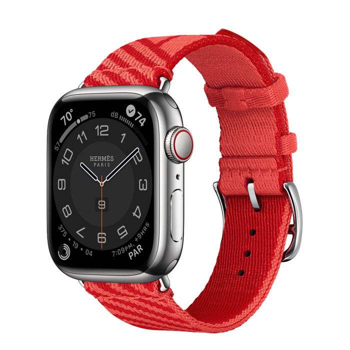 Apple Watch Hermes Series 8 GPS + Cellular, 41mm Silver Stainless Steel Case with Rose Texas/Rouge Piment Jumping Single Tour