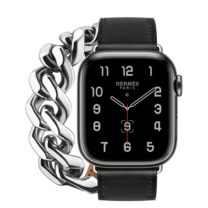 Apple Watch Hermes Series 8 GPS + Cellular 41 mm Space Black Stainless Steel Case with Gourmette Metal Double Tour