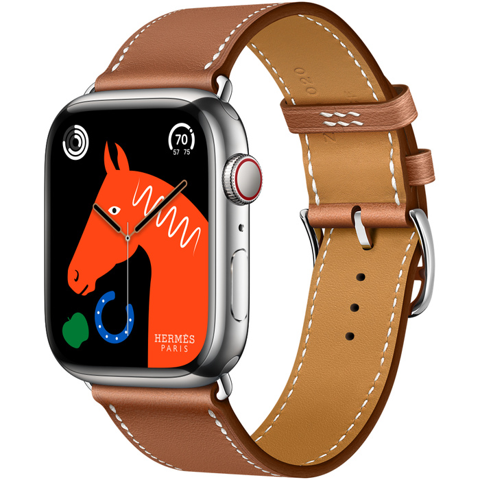 Apple Watch Hermes Series 8 GPS + Cellular 45mm Silver Stainless Steel Case with Gold Single Tour