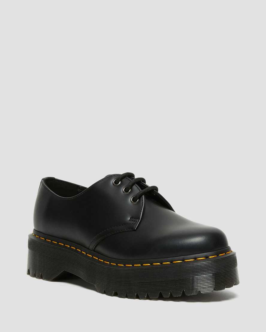 DR MARTENS 1461 Smooth Leather Platform Shoes BLACK POLISHED SMOOTH