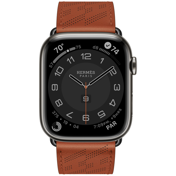 Apple Watch Hermes Series 8 GPS + Cellular 45 mm Space Black Stainless Steel Case with H Diagonal Single Tour