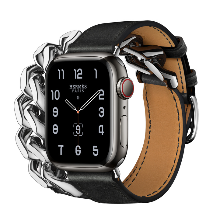 Apple Watch Hermes Series 8 GPS + Cellular 41 mm Space Black Stainless Steel Case with Gourmette Metal Double Tour